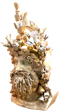 Neptune seen from another angle, the shell-and-coral headdress and finial shown from the side