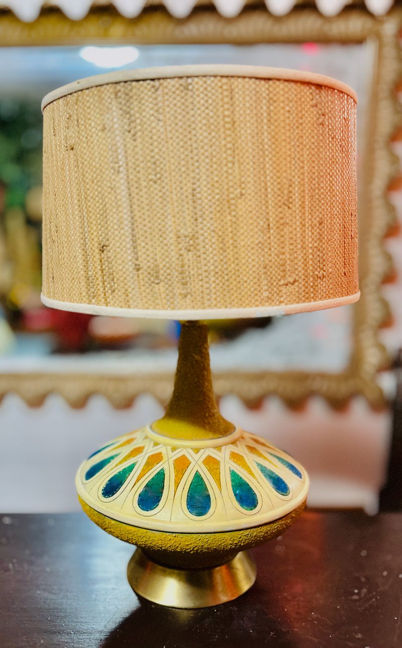 Mid-century ceramic lamp with a grasscloth shade